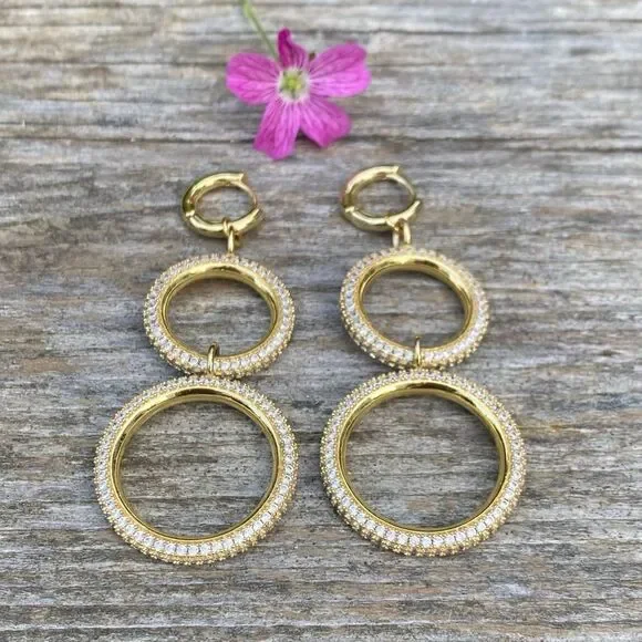 Luv Aj Pave' Gold Plated Drop Earrings. EUC! - Picture 5 of 7